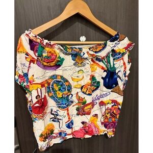 Jams World Top Women's XL Latin Rayon Fiesta Dancing‎ Food Art La cocina
